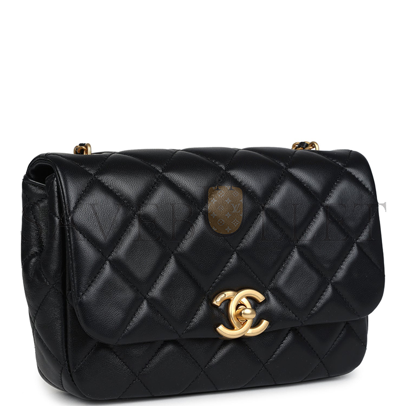 Ch*el master mini pearly chain flap bag black lambskin brushed gold hardware (20*15*5cm)